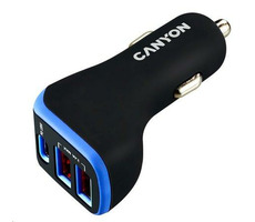 CANYON C-08 černo-modrá / autonabíječka / PD 18W / 2xUSB-A / 1xUSB-C / 5V / 2.4A