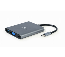 Gembird A-CM-COMBO6-01 šedá / HUB 6v1 / 1xUSB-A / HDMI / VGA / USB-C