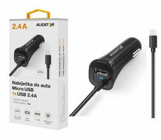 Aligator Nabíječka do auta s MicroUSB a USB výstupem 2.4A (CHA0027) černá / Turbo charge