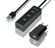 AXAGON HUE-S2BP, 4x USB 5Gbps CHARGING hub, kabel USB-A 120cm, vč. AC adapteru