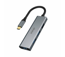Akasa AK-CBCA25-18BK USB-C hub stříbrná / 4 portový USB rozbočovač / 4x USB-A 3.0