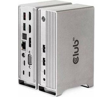 CLUB3D USB-C Docking Station 120W stříbrná / dokovací stanice / výstup max 100W / VGA + HDMI + DP / USB / 3.5mm jack 