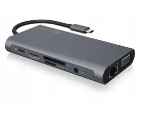 Icy Box IB-DK4040-CPD USB-C Hub 10v1 stříbrná / 3x USB 3.0 / 1x USB-C / HDMI / VGA / Gigabit LAN / 3.5 mm jack