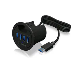 Icy Box IB-HUB1403 Stolní USB Hub černá / 4x USB 3.0 / 60 mm kabelová průchodka / audio