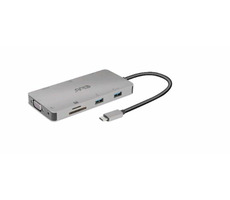 CLUB3D CSV-1594 Dokovací stanice USB-C 9v1 stříbrná / HDMI / VGA / 2x USB-A / RJ-45 / SD / MicroSD / 3.5mm jack / USB-C 