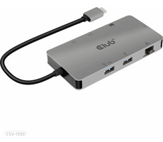 CLUB3D CSV-1593 Dokovací stanice 8v1 stříbrná / 2x HDMI / 2x USB-A / RJ45 / SD / MicroSD / USB-C  