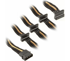SilverStone kabel 4-pin Molex > 4x SATA rozšíření 30cm černo-zlatá / individuálně pletená vlákna