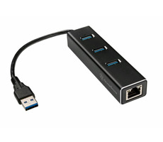 SilverStone EP04 3-port USB & Gigabit Ethernet hub černá / 3x USB 3.0 / 1GLAN