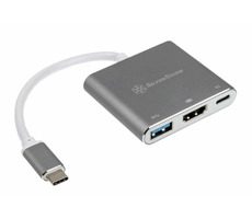 SilverStone EP08C USB-C Adaptér stříbrná / 1x USB-C + 1x USB 3.1 + 1x HDMI