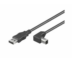 MicroConnect kabel USB2.0 A (M) - USB2.0 B 90° úhel (M) 1m černá / 480Mbit/s