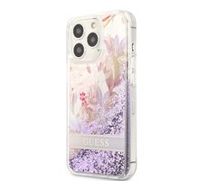 GUESS Liquid Glitter Flower Zadní Kryt pro Apple iPhone 13 Pro fialová