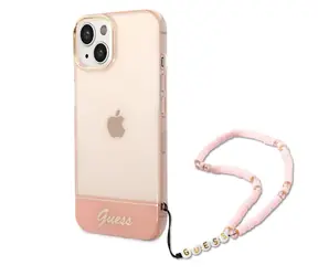 GUESS PC & TPU Camera Outline Translucent Zadní Kryt s Poutkem pro Apple iPhone 14 Plus růžová