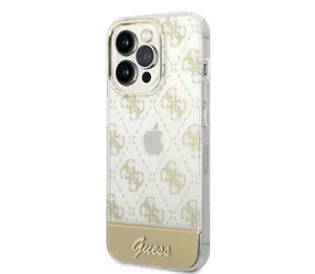 GUESS PC/TPU Peony Glitter Script Logo Zadní kryt pro Apple iPhone 14 Pro zlatá