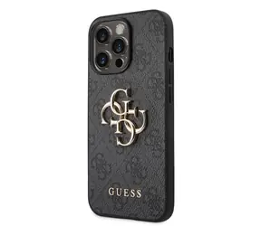 GUESS PU 4G Metal Logo Zadní Kryt pro Apple iPhone 14 Pro Max šedá