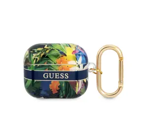 GUESS TPU Flower Print Pouzdro pro Apple Airpods 3 modrá
