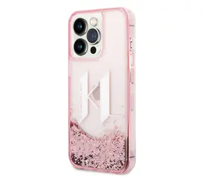 Karl Lagerfeld Liquid Glitter Big KL Logo Zadní Kryt pro Apple iPhone 14 Pro Max růžová