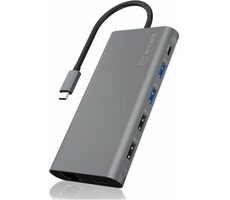 Icy Box IB-DK4050-CPD šedo-černá / USB-C Dokovací stanice / USB-C / 2x HDMI / DP / SD / microSD / RJ45