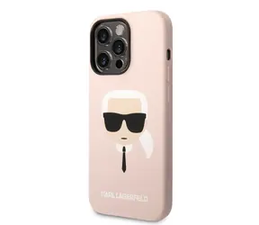 Karl Lagerfeld MagSafe Kompatibilní Kryt Liquid Silicone Karl Head pro Apple iPhone 14 Pro růžová