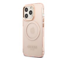 GUESS Translucent MagSafe Kompatibilní Zadní Kryt pro Apple iPhone 13 Pro růžová