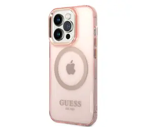 GUESS Translucent MagSafe Kompatibilní Zadní Kryt pro Apple iPhone 14 Pro Max růžová
