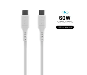 FIXED Liquid silicone Dlouhý Nabíjecí a datový kabel s konektory USB-C/USB-C a podporou PD 2m bílá / USB 2.0 / 60W 