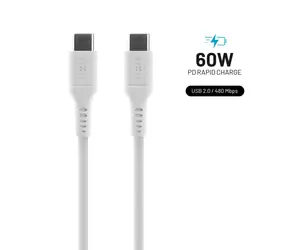 FIXED Liquid silicone Nabíjecí a datový kabel s konektory USB-C/USB-C a podporou PD 1.2m bílá / USB 2.0 / 60W 