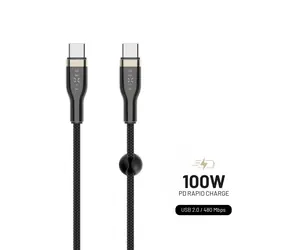 FIXED Nabíjecí a datový opletený kabel s konektory USB-C/USB-C a podporou PD 1.2m černá / USB 2.0 / 100W 