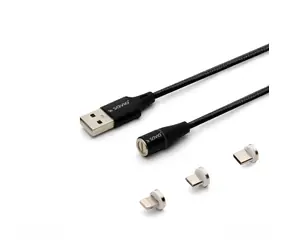 SAVIO CL-155 kabel s vyměnitelnými magnetickými konektory USB - USB-C & microUSB & Lightning  2m černá