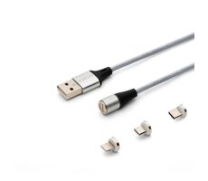 SAVIO CL-156 kabel s vyměnitelnými magnetickými konektory USB - USB-C & microUSB & Lightning  2m stříbrná