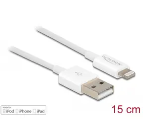 Delock USB datový a napájecí kabel pro iPhone 15cm bílá / iPad / iPod 