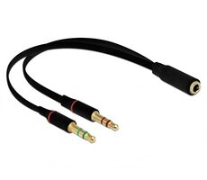 Delock Náhlavní adaptér 1 x 3.5 mm 4 pin Stereo jack (F) na 2 x 3.5 mm 3 pin Stereo jack (M) 0.2m černá