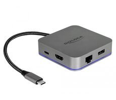 Delock Dokovací stanice USB Type-C pro mobilní zařízení 4K - HDMI/Hub/LAN/PD 3.0 s LED osvětlením šedá