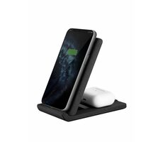 Uniq Vertex Duo bezdrátová nabiječka 2v1 černá / pro Apple iPhone & Apple AirPods / 15W