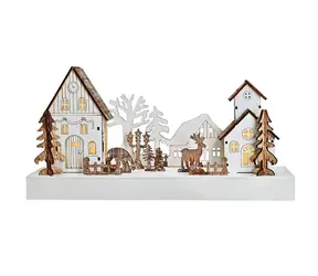 Solight 1V256 LED vánoční vesnička / 34x17cm / dřevo / 4 LED / 2x AA