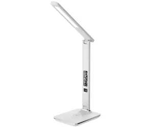 IMMAX LED stolní lampička Kingfisher bílá / Qi nabíjení / 8.5W / 400lm / 12V / 2.5A / 3 barvy světla / sklápěcí rameno