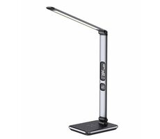 IMMAX LED stolní lampička Heron 2 stříbrná / Qi nabíjení / 8.5W / 504lm / DC 12V / 25A / stmívatelná / sklápěcí rameno/