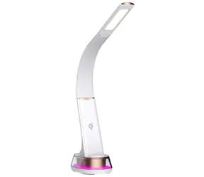 IMMAX CORELLA LED stolní lampička bílá+zlaté prvky / Qi / 7W / 5V / 2.1 A/ RGB podsvícení / stmívatelná / USB