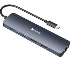 Sandberg USB-C 8K Display Dock šedá / dokovací stanice / HDMI / DisplayPort / 2xUSB 3.0 / USB-C PD 100W / RJ45