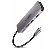 AXAGON HMC-5, USB 5Gbps hub, porty 2x USB-A, HDMI 4k/30Hz, SD/mSD slot, PD 100W, kabel USB-C 20cm
