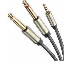 UGREEN AV126 Kabel TRS 3.5 mm - 2x TS 6.35 mm - 1m šedá