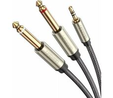 UGREEN AV126 Kabel TRS 3.5 mm - 2x TS 6.35 mm - 2m šedá