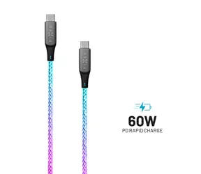 FIXED Svítící nabíjecí USB-C(M) - USB-C(M) kabel 1.2 m / 60W / Podpora PD
