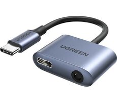 UGREEN CM231 Adaptér pro smartphone USB-C - jack 3.5mm šedá / umožní současné nabíjení a audio výstup / doprodej