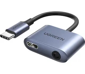 UGREEN CM231 Adaptér pro smartphone USB-C - jack 3.5mm šedá / umožní současné nabíjení a audio výstup / doprodej