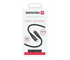 SWISSTEN SOFT SILICONE datový kabel USB-C - Lightning 1.5m černá / 60W / 3A / 1x USB-C(M) / 1x Lightning(M)
