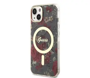 GUESS PC/TPU Flowers IML MagSafe Kompatibilní Zadní Kryt pro Apple iPhone 14 kaki