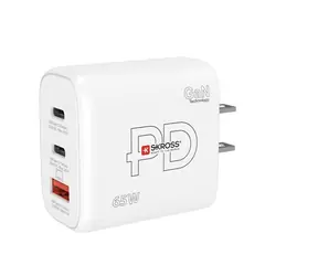 SKROSS Rychlonabijecí adaptér GaN US bílá / 1x USB-A / 2x USB-C / 65W / US zásuvka typ A