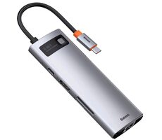 Baseus CAHUB-CV0G Metal Gleam Series Dokovací stanice / 3x USB 3.0 / 1x HDMI / 1x USB-C / 1x RJ45 / microSD/SD