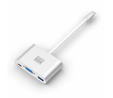 BOX Products Adaptér USB-C (M) - VGA (F) &USB-C (F) & USB-A (F)  0.12 m stříbrná