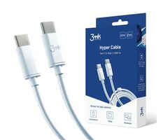3mk Hyper Silicone datový kabel USB-C - USB-C 2m bílá / 100 W / 5A 